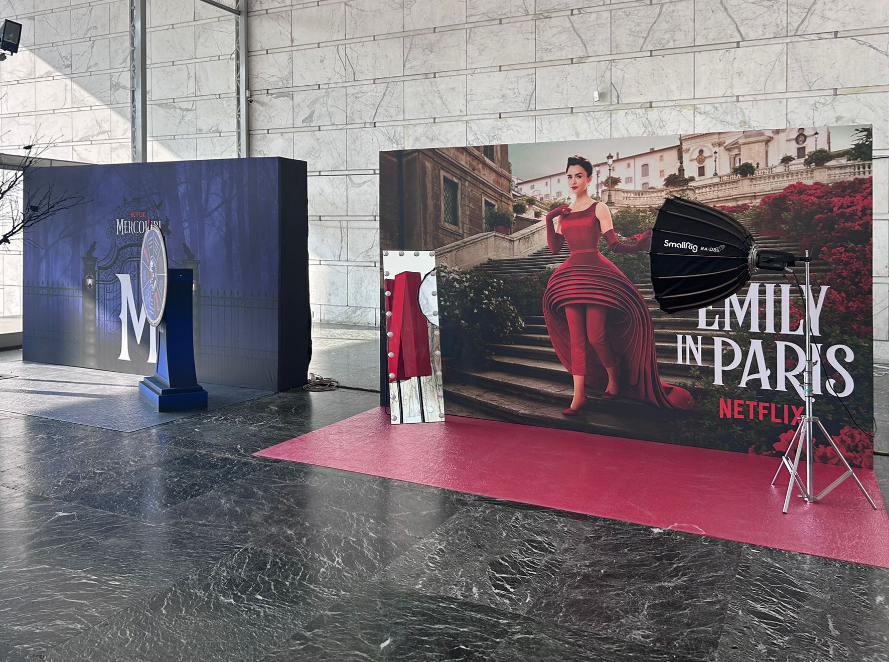 Allestimento anteprime film Netflix vista generale sala Palazzo dei Congressi Roma